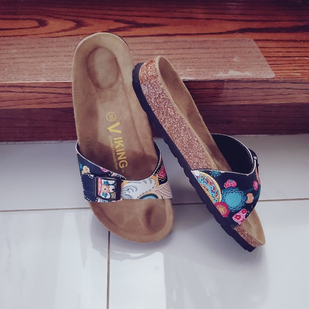 Limited Ed. Colorful Louise Paisley Print Cork Orthopedic Sandals